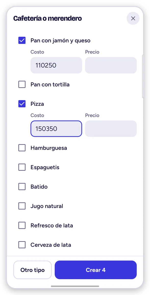 Marca los artículos y ponles costo y precio