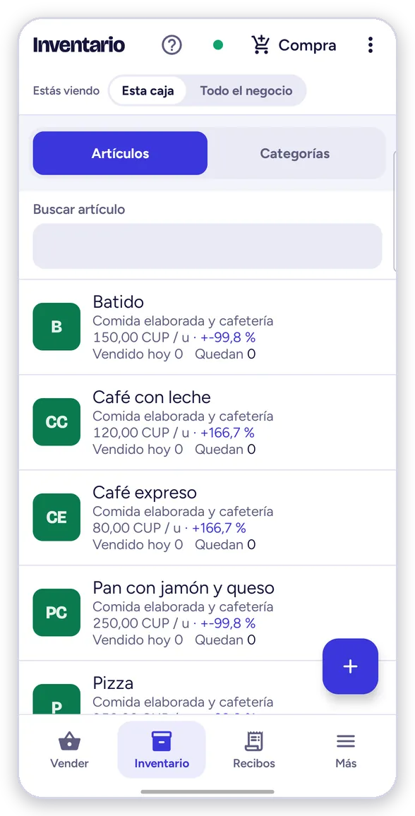 Inventario: precio, margen y lo que queda