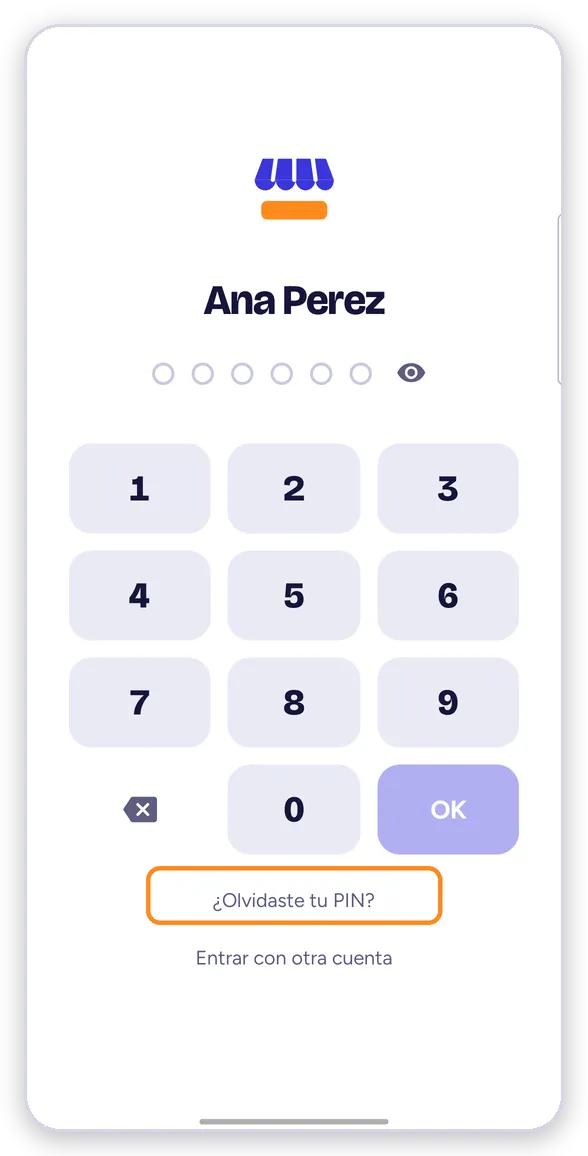 Pantalla del PIN con ¿Olvidaste tu PIN?