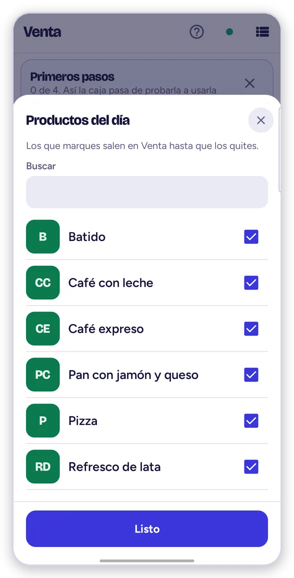 Productos del día: marca los que vendes hoy