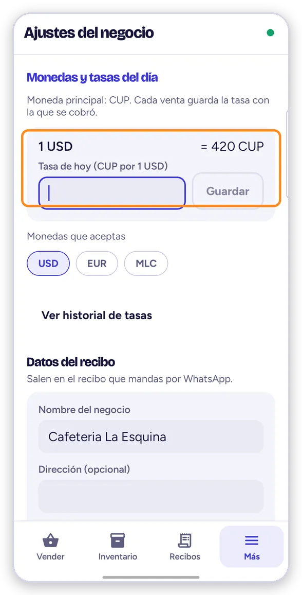 Tasa del día: 1 USD = 420 CUP