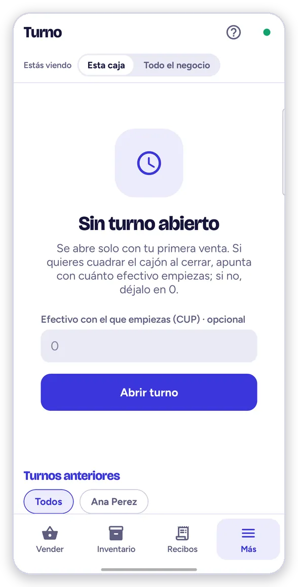 El turno cerrado con su resumen